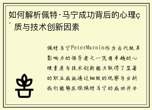 如何解析佩特·马宁成功背后的心理素质与技术创新因素