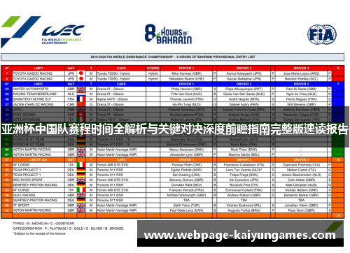 亚洲杯中国队赛程时间全解析与关键对决深度前瞻指南完整版速读报告